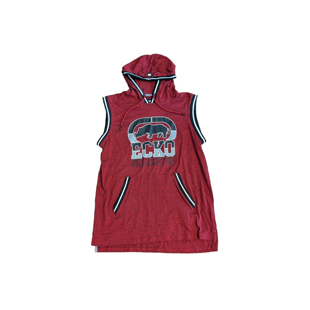 Ecko Unltd Mens L Sleeveless Hooded Shirt Red Rhino Graphic Gym Workout Tank NWT